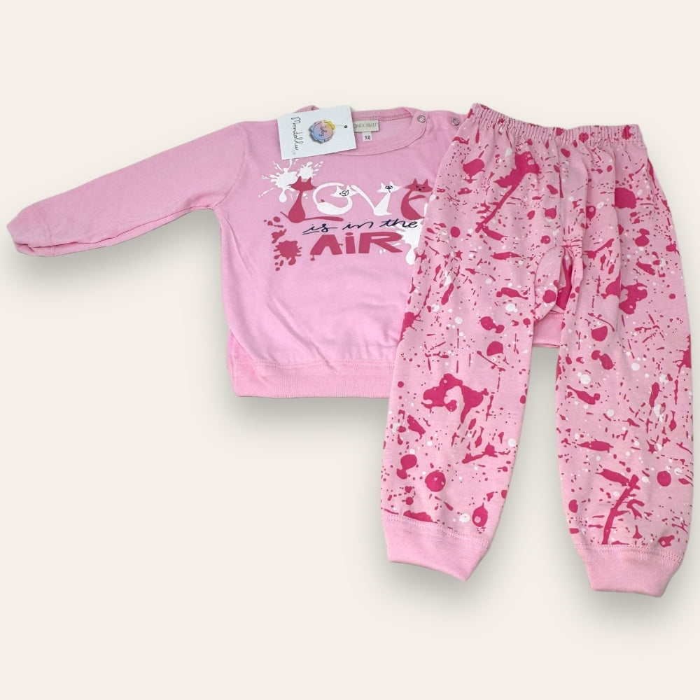 Mondoblu - Pigiama Neonato Femminuccia Stampato Lungo In Puro Cotone Pantalone Anatomico Art. 24719