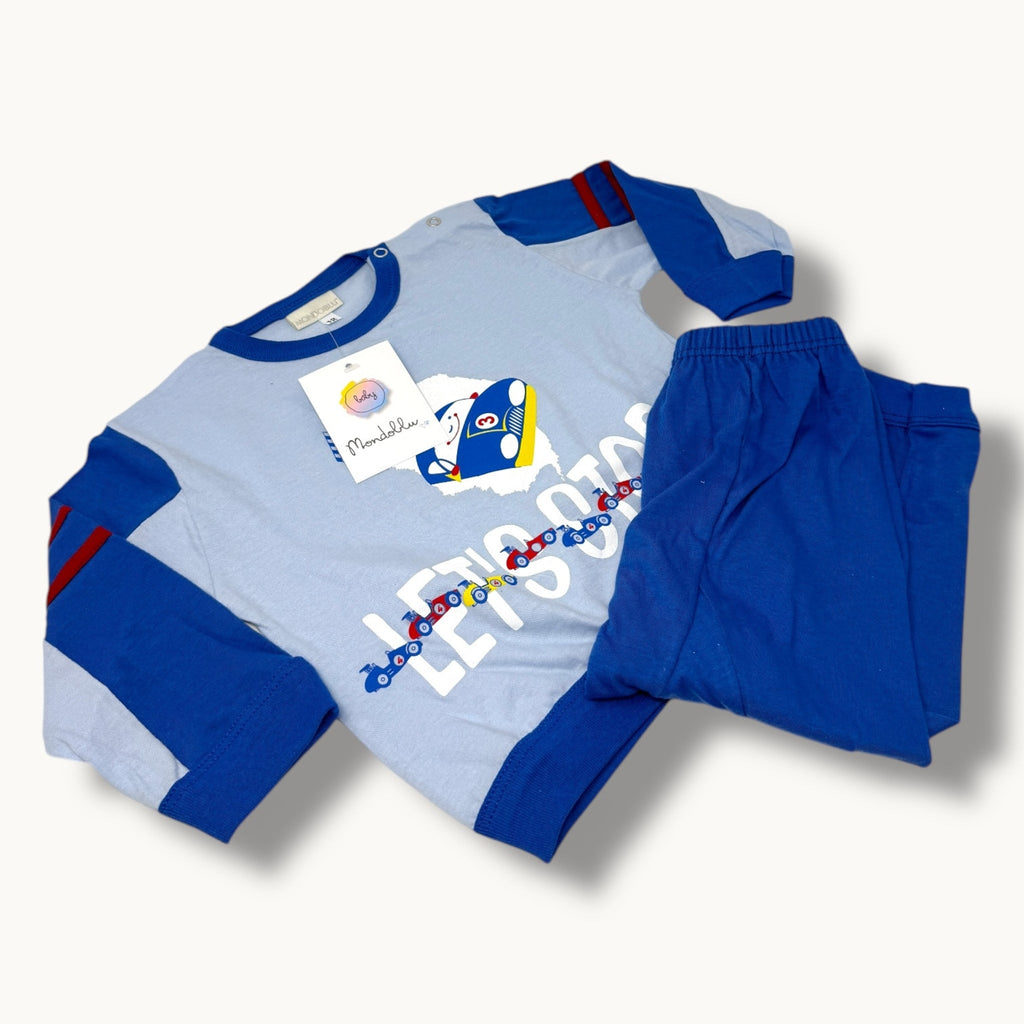 Mondoblu Primavera  Pigiama Baby Masch. Stampato Lungo In Puro Cotone Pantalone Anatomico Art. 25702