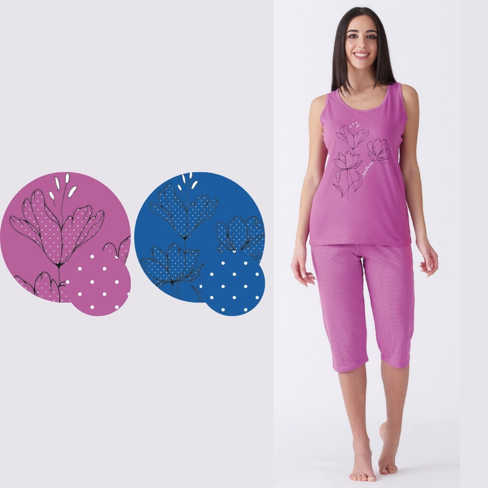 Vanuè - Pigiama Donna Corto Calibrato Spalla Larga Con Stampa In Puro Cotone  Art. Sv6819pgpx
