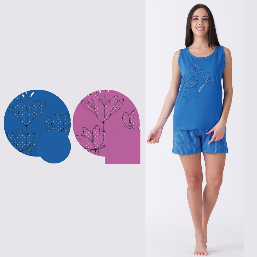 Vanuè - Pigiama Donna Corto Spalla Larga Con Stampa In Puro Cotone  Art. Sv6820pgd