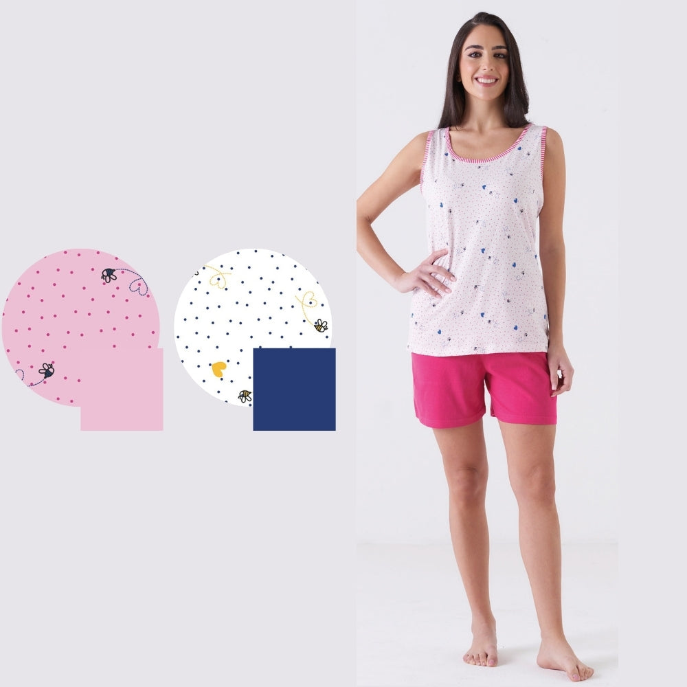 Vanuè - Pigiama Donna Corto Spalla Larga Con Stampa In Puro Cotone  Art. Sv6834pgd
