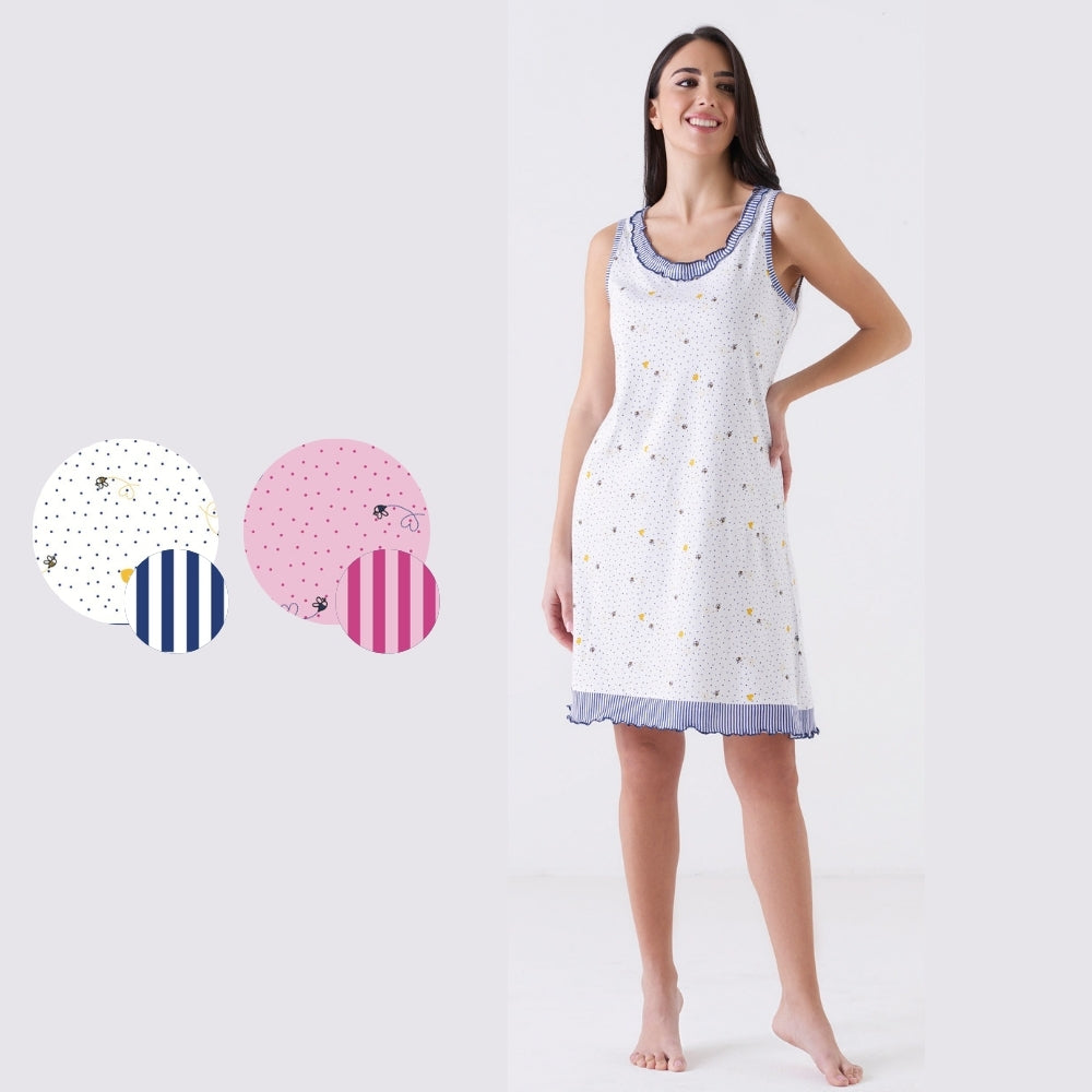 Vanuè - Abitino Casa Donna Spalla Larga Calibrato Stampato In Puro Cotone  Art. Sv6837cgx