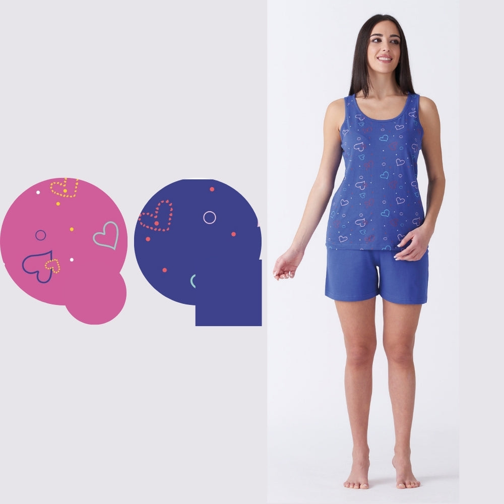 Vanuè - Pigiama Donna Corto Spalla Larga Con Stampa In Puro Cotone  Art. Sv6841pgd