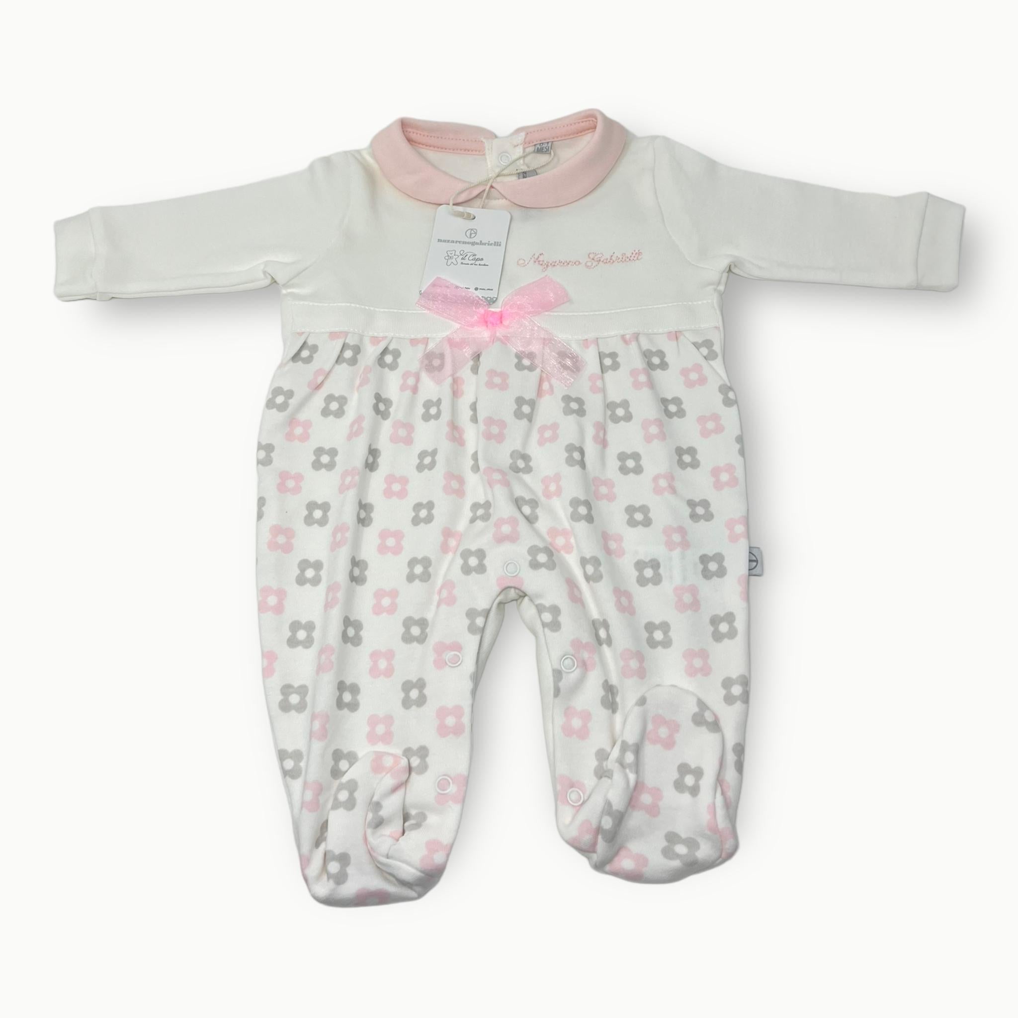 Nazareno Gabrielli Tutina Baby Femminuccia In Caldo Cotone Con Applicazioni E Ricamo Art. Ng2212-96