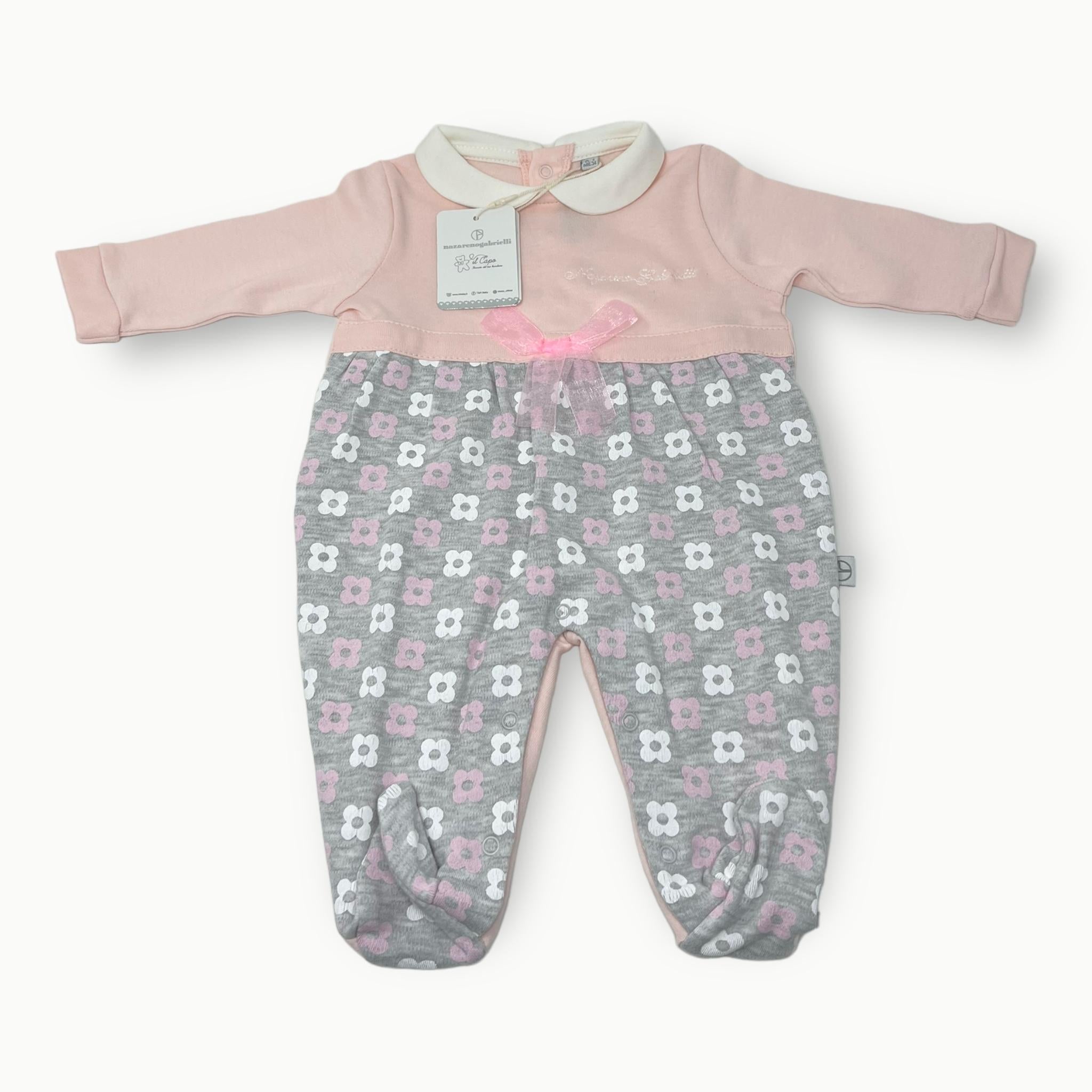 Nazareno Gabrielli Tutina Baby Femminuccia In Caldo Cotone Con Applicazioni E Ricamo Art. Ng2212-96