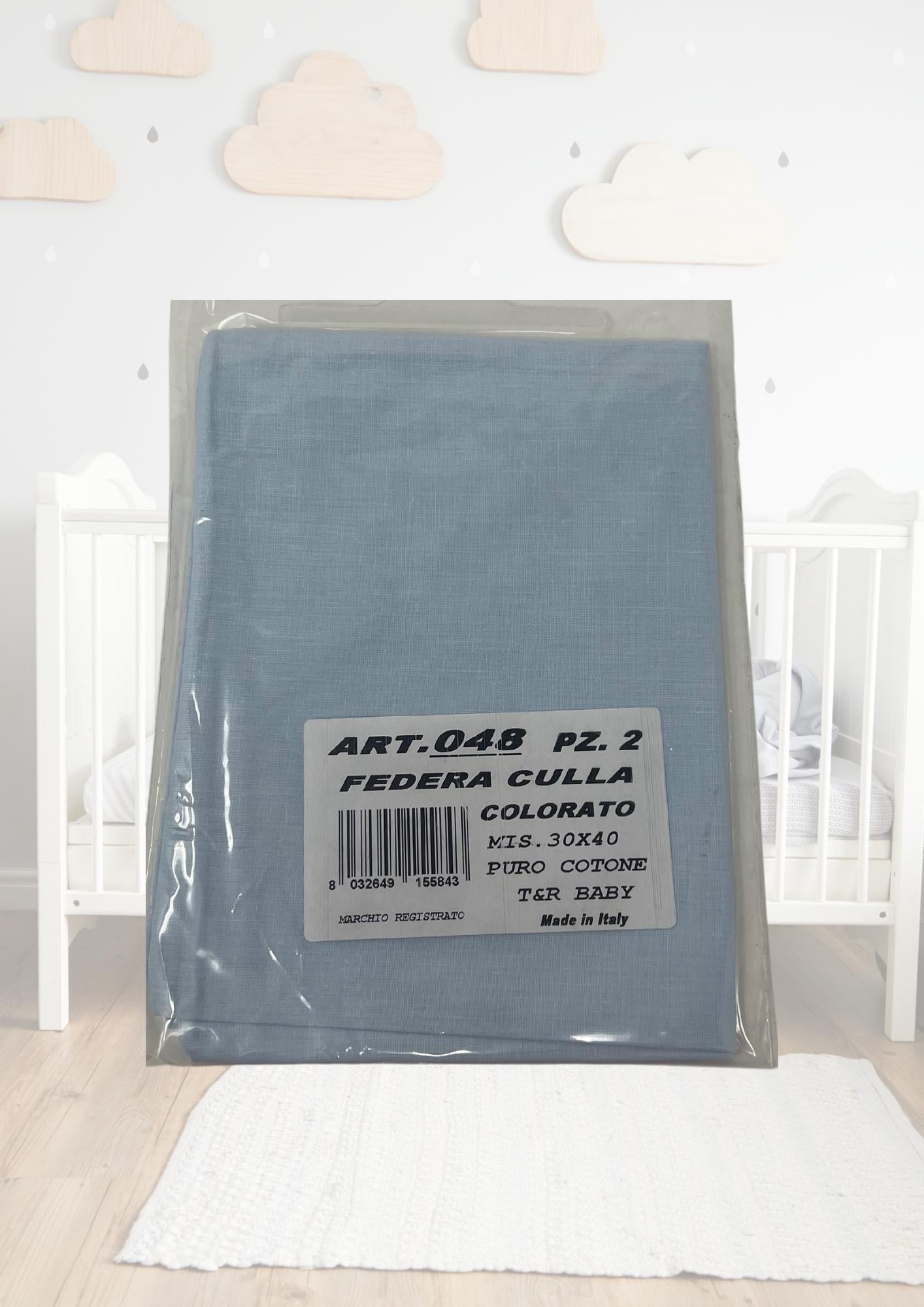 T&r048 2 Pezzi Federa Per Culla Cotone 30x40  Bianco Cielo Rosa