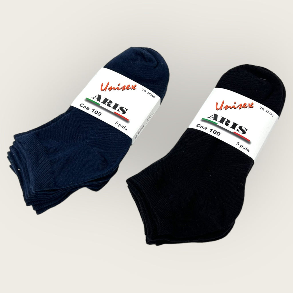 Aris -confezione 5 Paia- Minicalza Unisex In Fresco Cotone Elasticizzato Tinta Unita  Art. Csa109