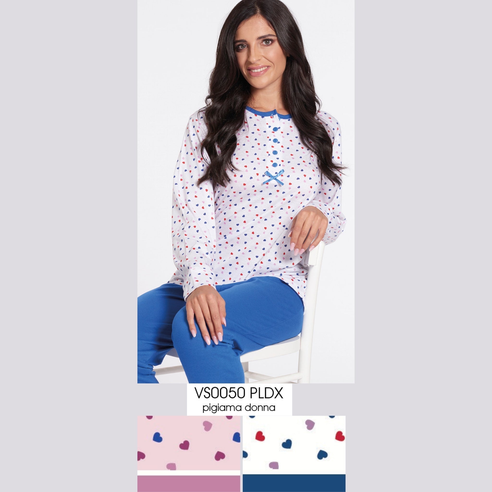 Vanuè - Pigiama Donna Serafino (calibrato) Lungo In Puro Cotone Stampato Art. Vs0050pldx