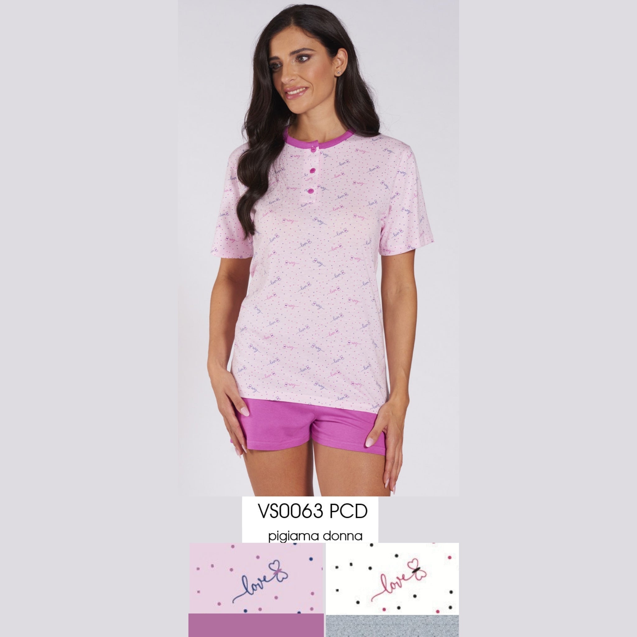 Vanuè - Pigiama Donna Serafino Corto In Puro Cotone Con Stampa Art. \vs0063pcd