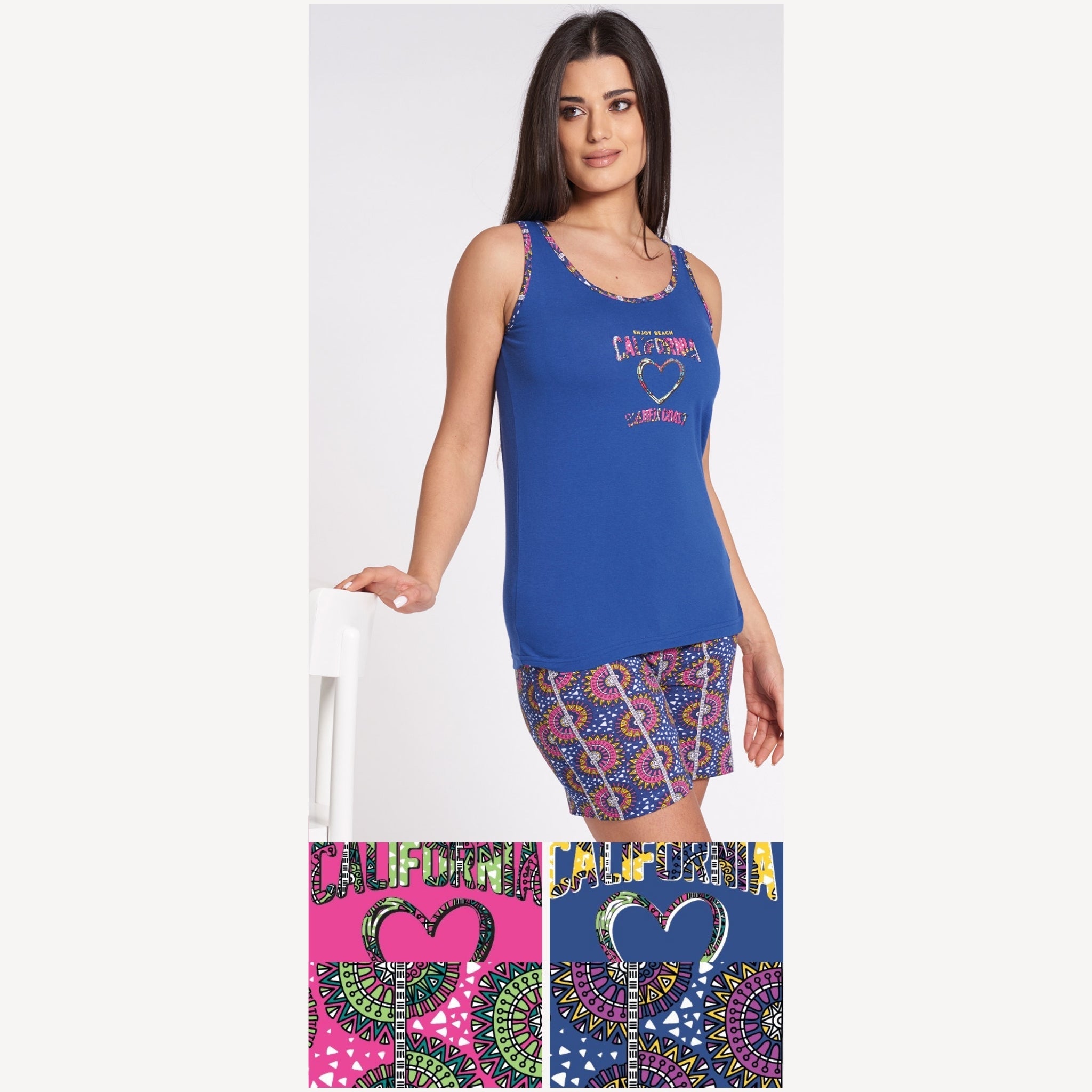 Vanue' Estate Pigiama Donna Corto Con Spalla Larga In Puro Cotone Con Stampa Art. Vs0165pgd