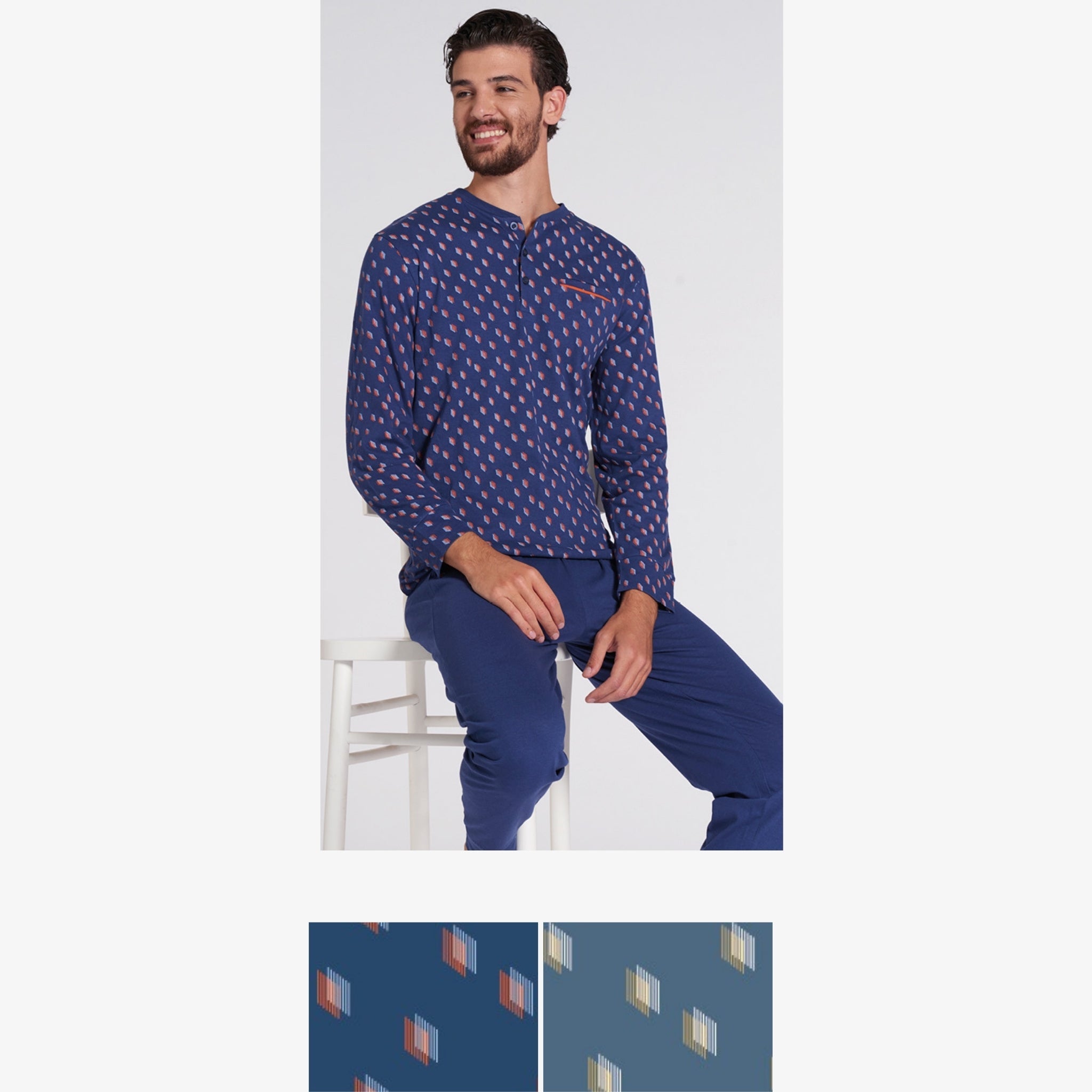 Vanuè -  Pigiama Uomo Serafino Lungo In Puro Cotone Fantasia Art. Vs0214plu