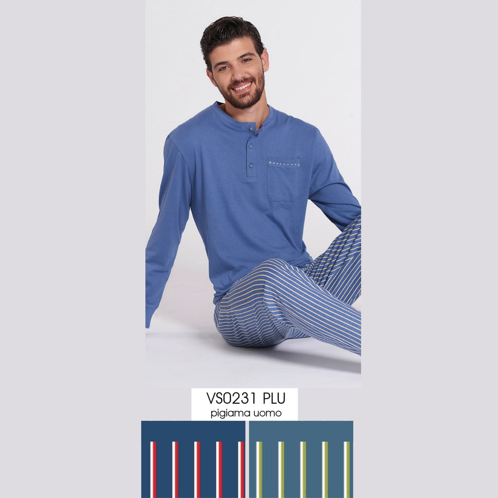 Vanuè - Pigiama Uomo Serafino Lungo In Puro Cotone Fantasia Art. Vs0231plu