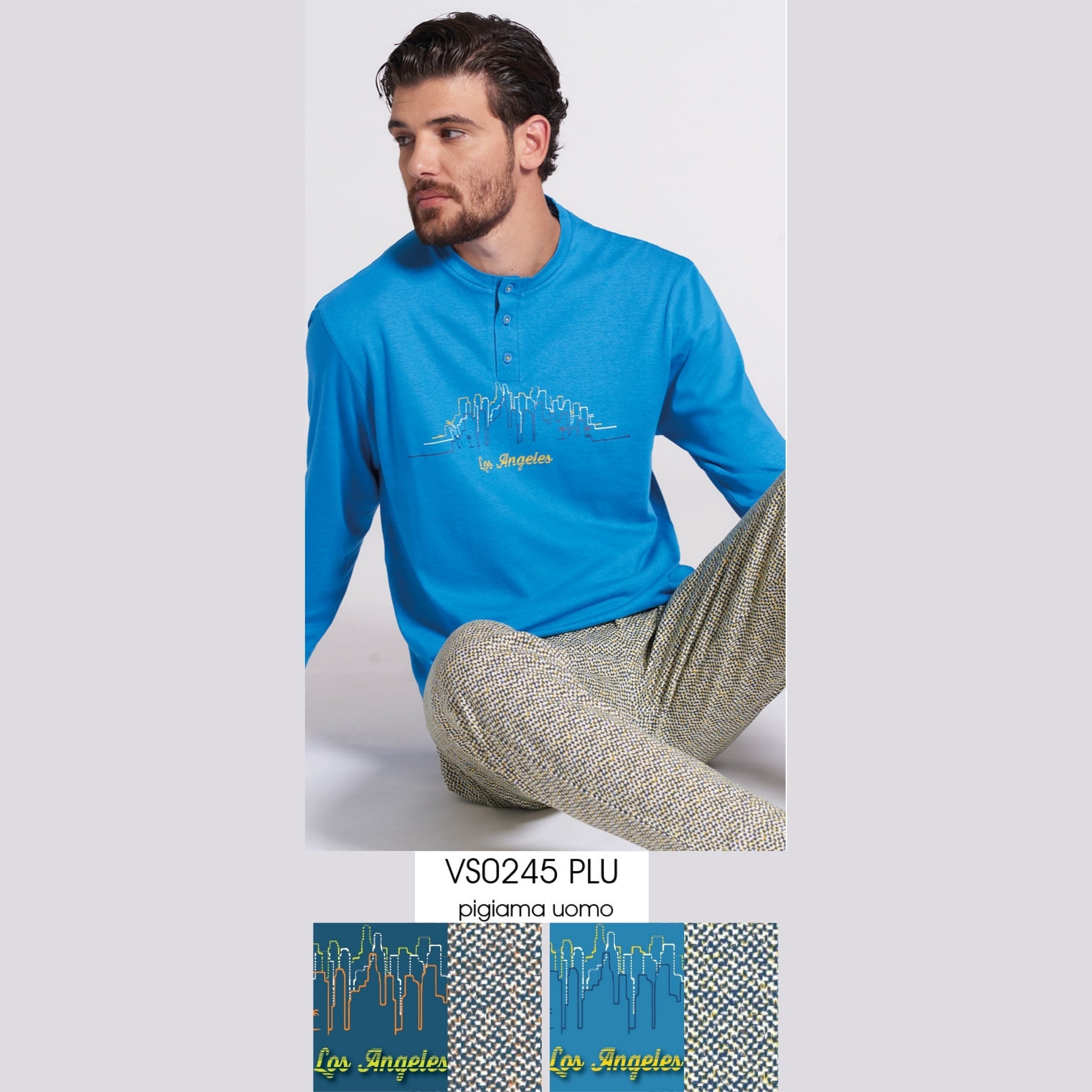 Vanuè - Pigiama Uomo Serafino Lungo In Puro Cotone Fantasia Art. Vs0245plu