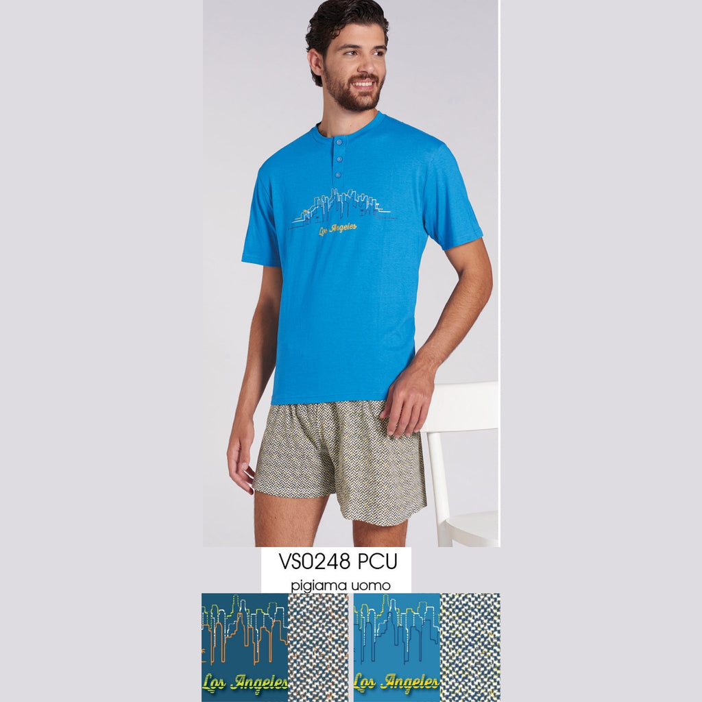 Vanuè - Pigiama Uomo Serafino Corto In Puro Cotone Con Stampa Art. Vs0248pcu