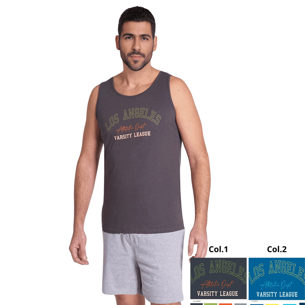 Vanue' - Pigiama Uomo In Cotone Jersey Spalla Larga Vogatore Con Pantaloncino Corto Art. Vs0270