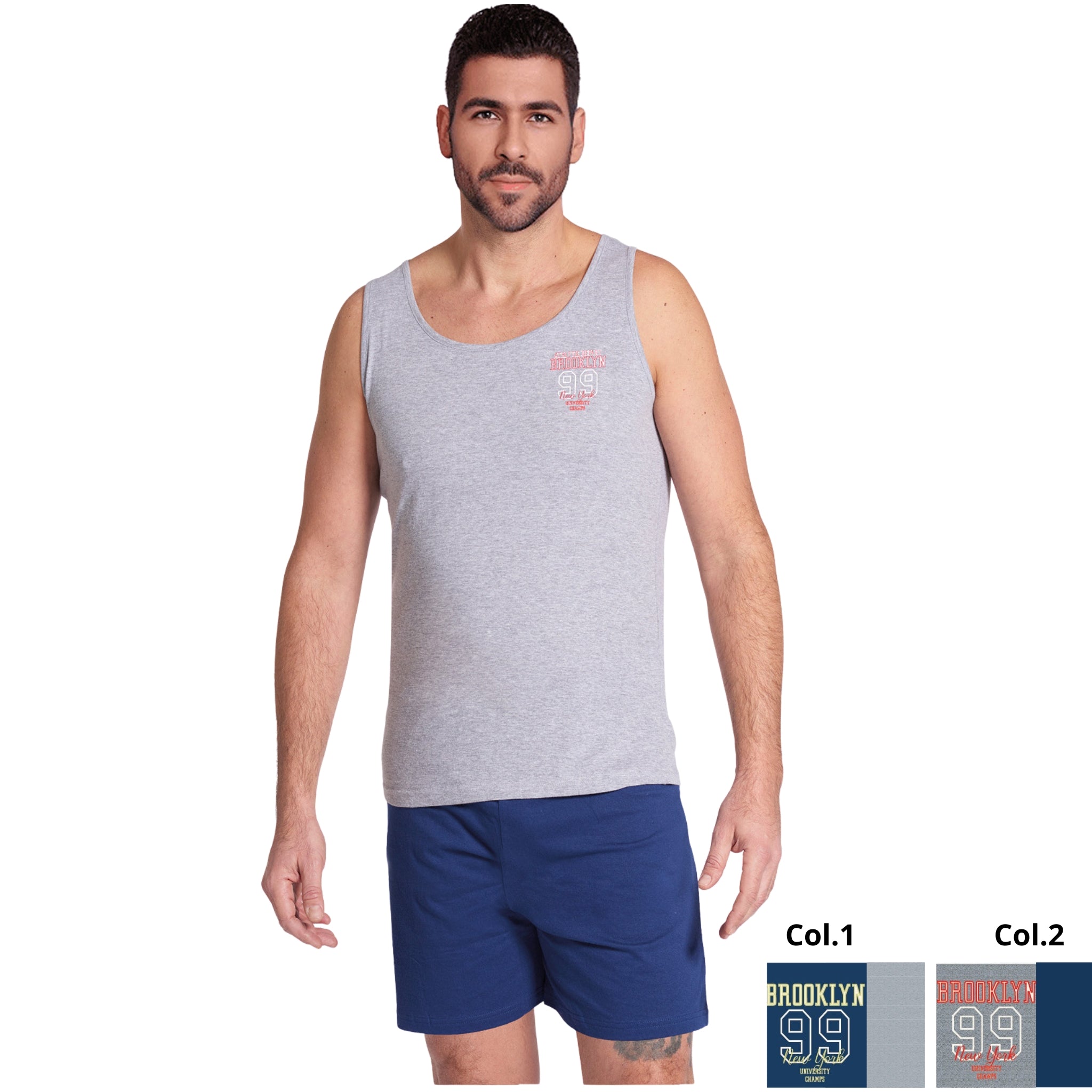 Vanue' - Pigiama Uomo In Cotone Jersey Spalla Larga Vogatore Con Pantaloncino Corto Art. Vs0271
