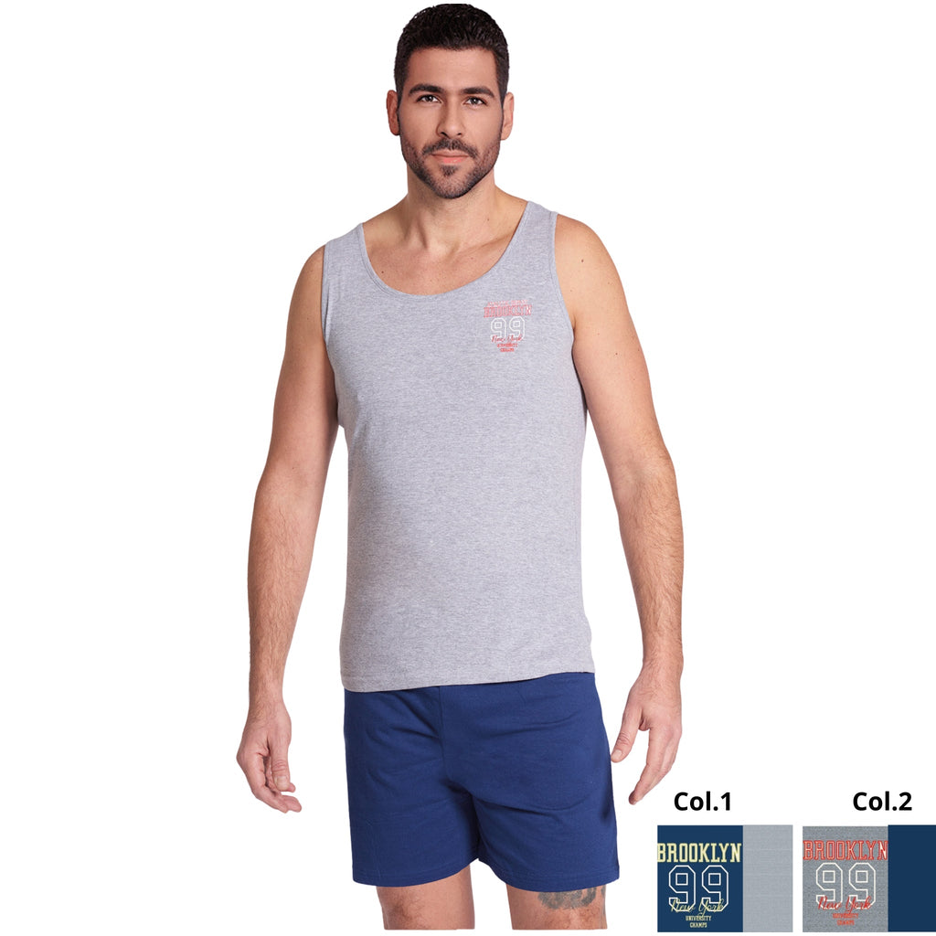 Vanue' - Pigiama Uomo In Cotone Jersey Spalla Larga Vogatore Con Pantaloncino Corto Art. Vs0271