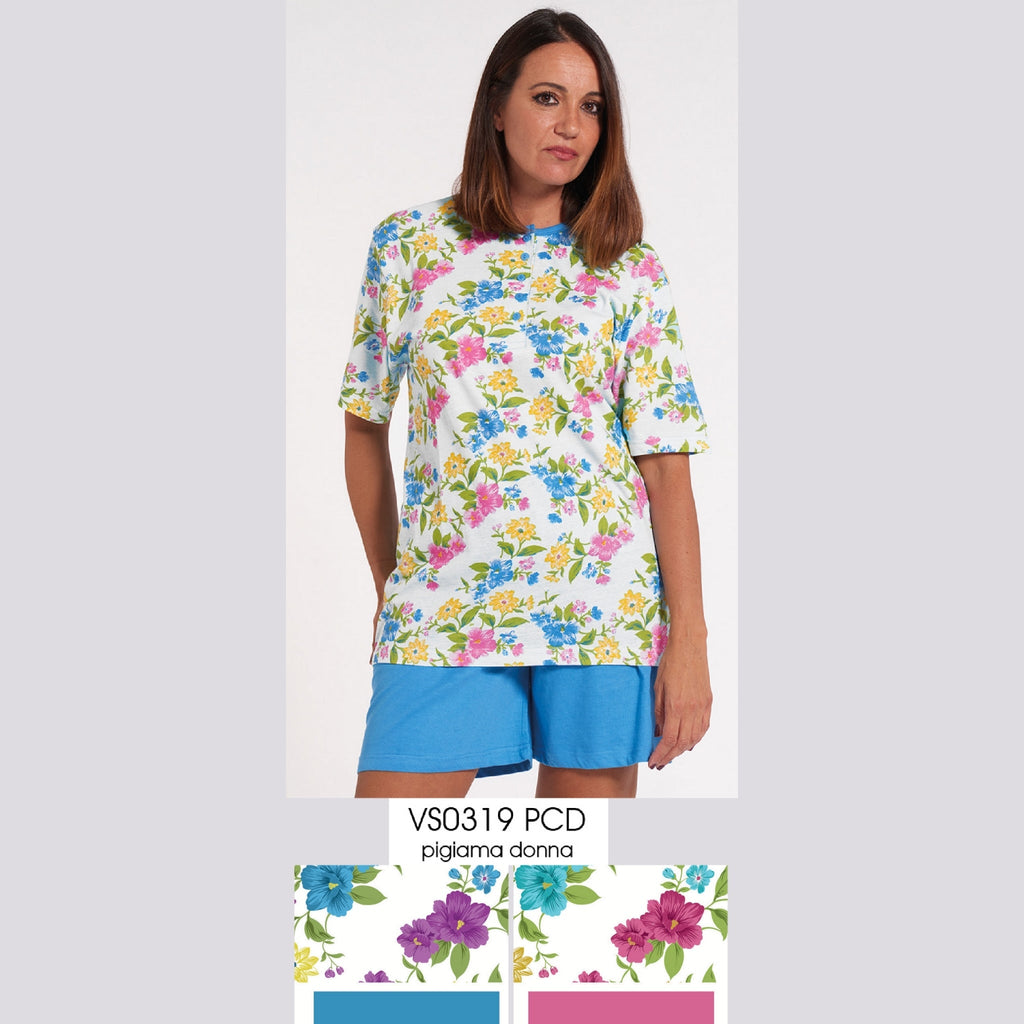 Vanuè - Pigiama Donna Aperto Corto In Puro Cotone Fantasia Art. Vs0319pcd