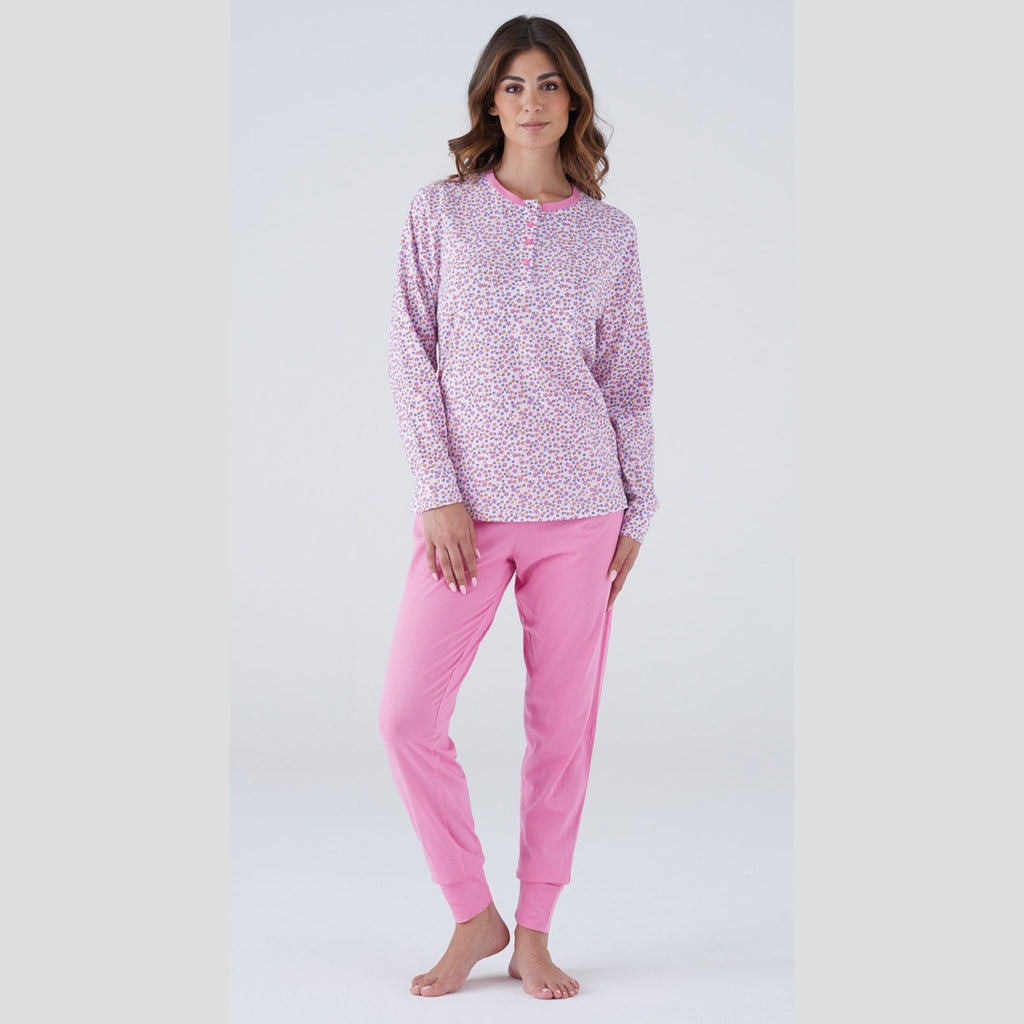 Karelpiu' Primavera Pigiama Donna Serafino Lungo In Puro Cotone Stampato Art. Ss8519pld
