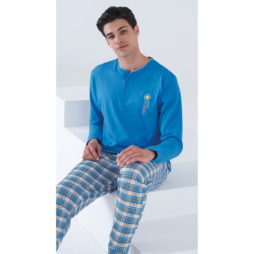 Karelpiu' Primavera Pigiama Uomo Serafino Lungo In Puro Cotone Con Stampa Art. Ss8578plu