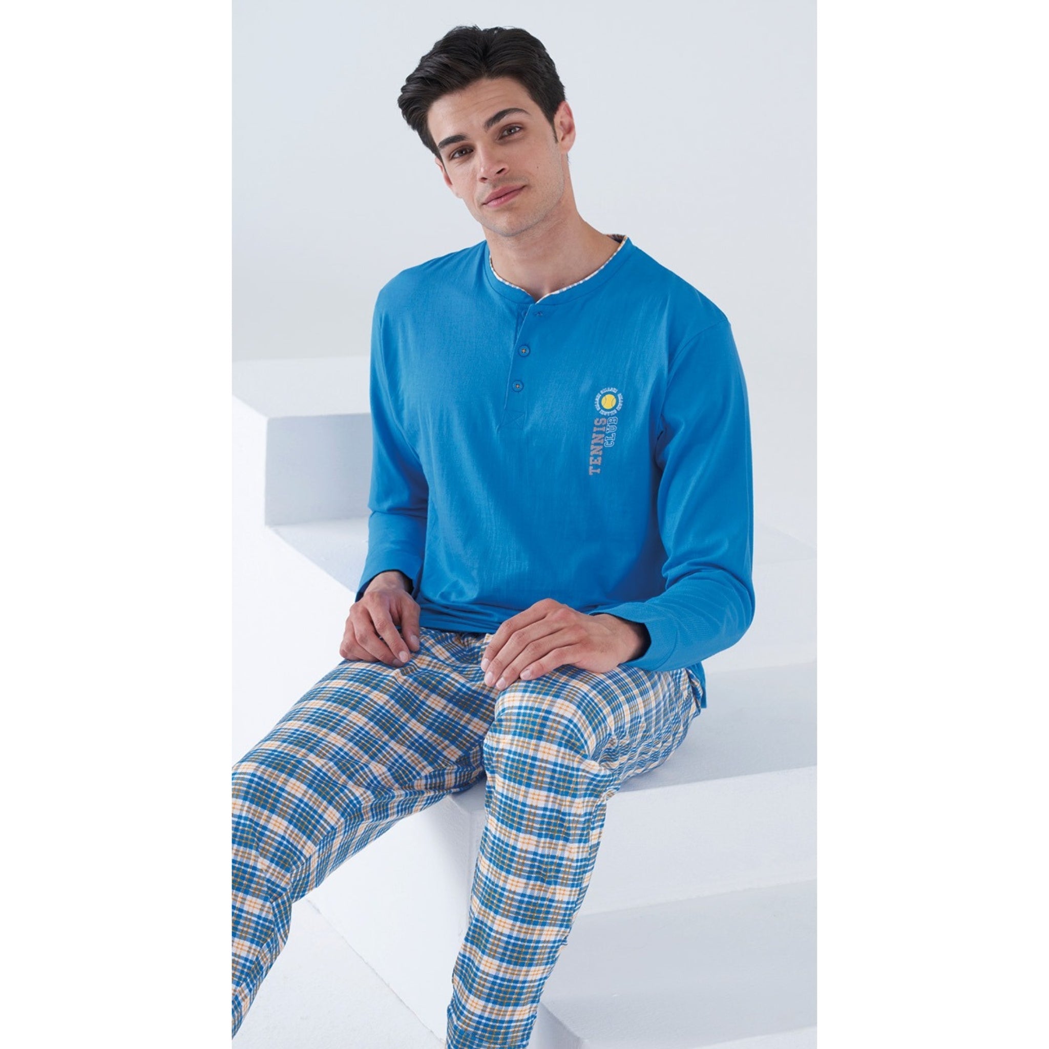 Karelpiu' Primavera Pigiama Uomo Serafino Lungo In Puro Cotone Con Stampa Art. Ss8578plu