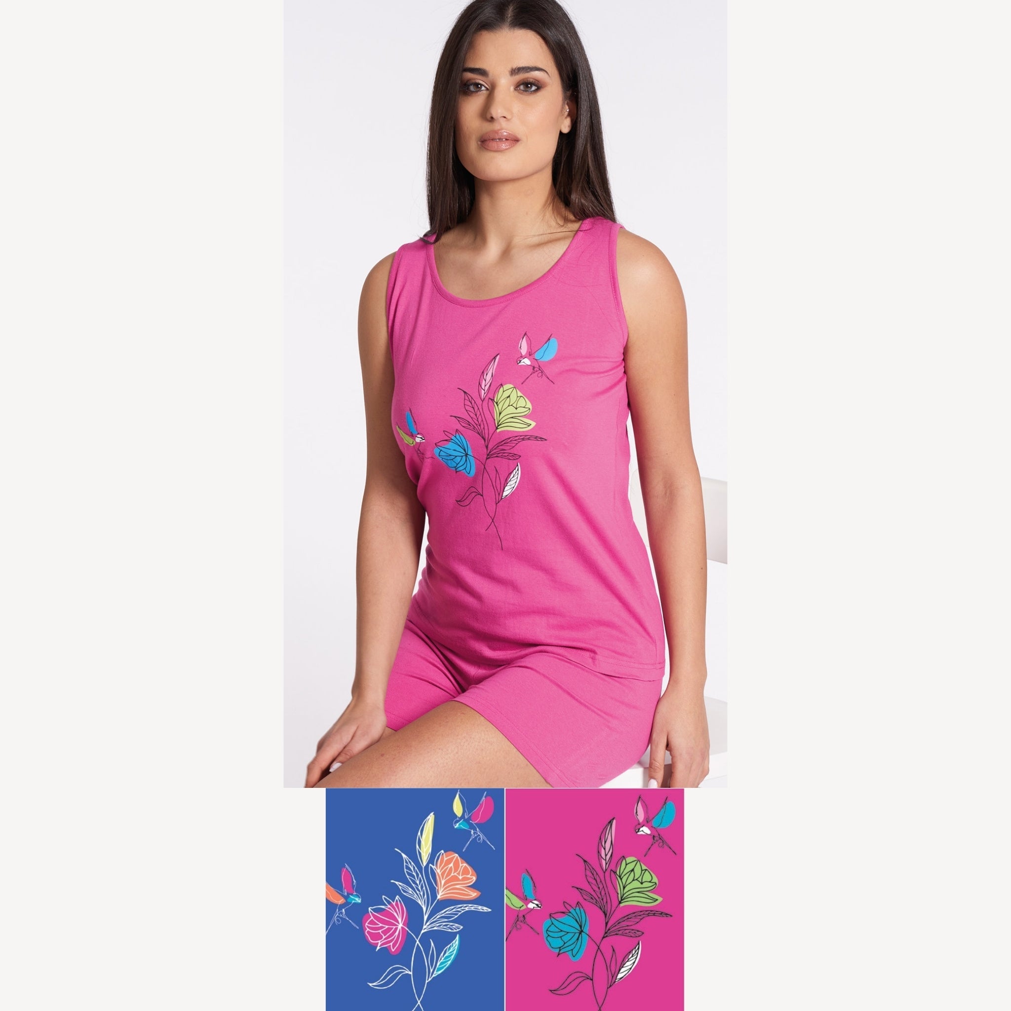 Vanue' Estate Pigiama Donna Corto Con Spalla Larga In Puro Cotone Con Stampa Art. Vs0330
