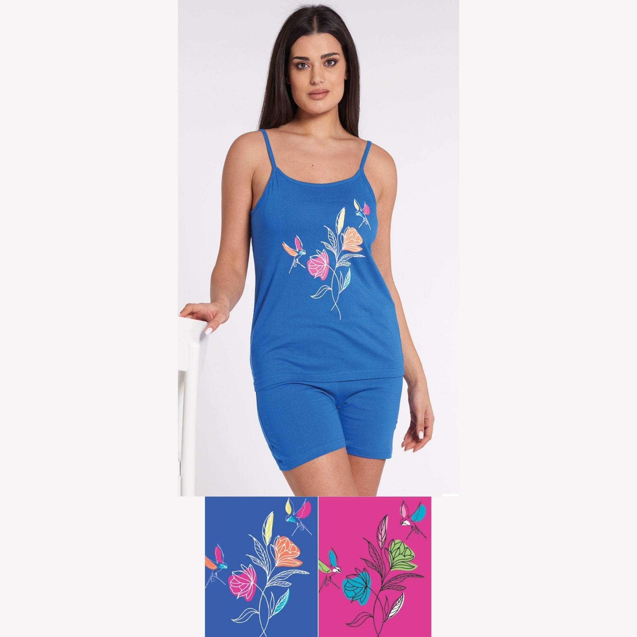 Vanue' Estate Pigiama Donna Corto Con Spalla Stretta In Puro Cotone Con Stampa Art. Vs0332