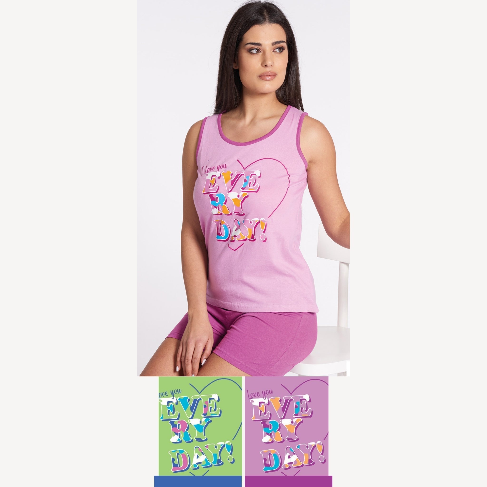 Vanue' Estate Pigiama Donna Corto Con Spalla Larga In Puro Cotone Con Stampa Art. Vs0334