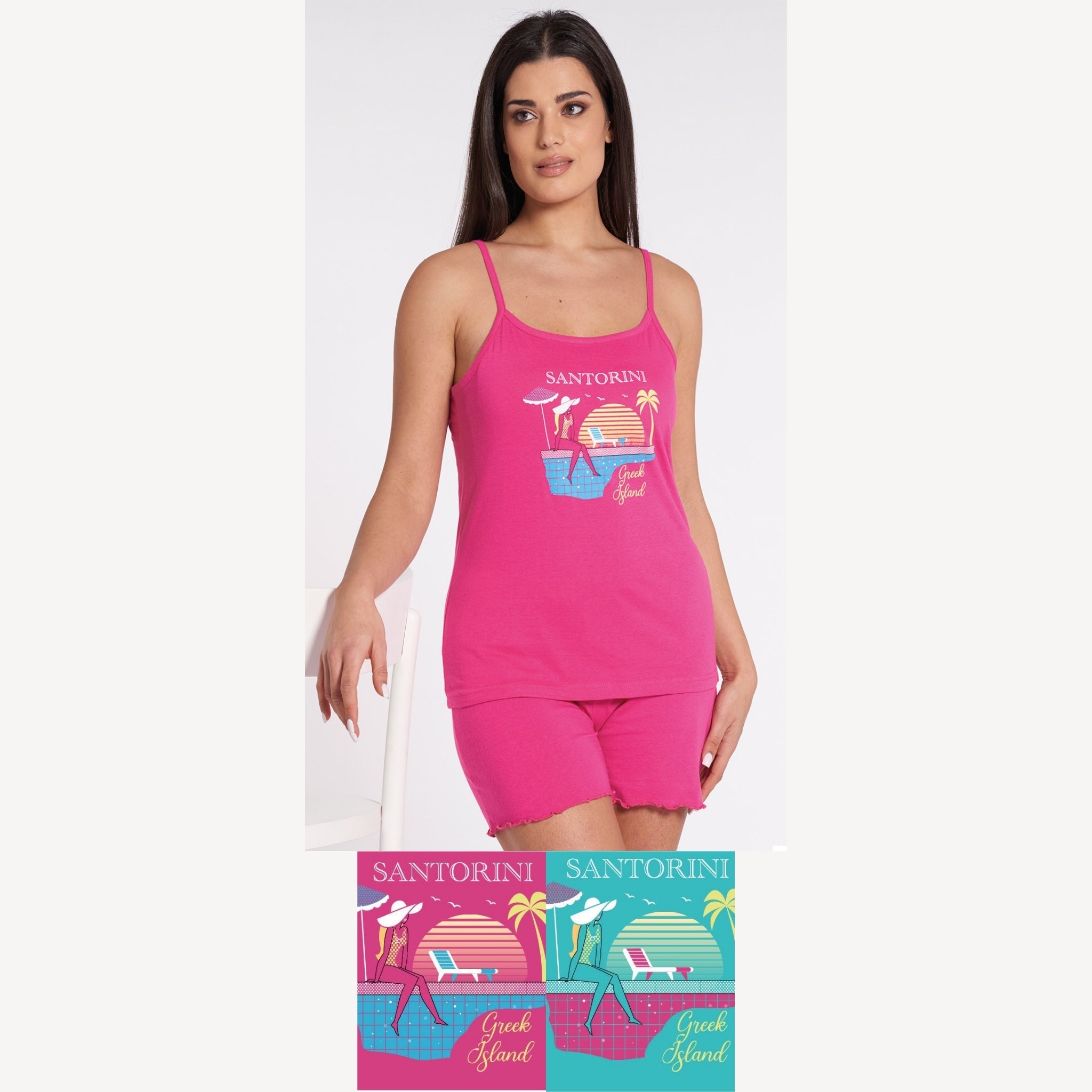 Vanue' Estate Pigiama Donna Corto Con Spalla Stretta In Puro Cotone Con Stampa Art. Vs0340