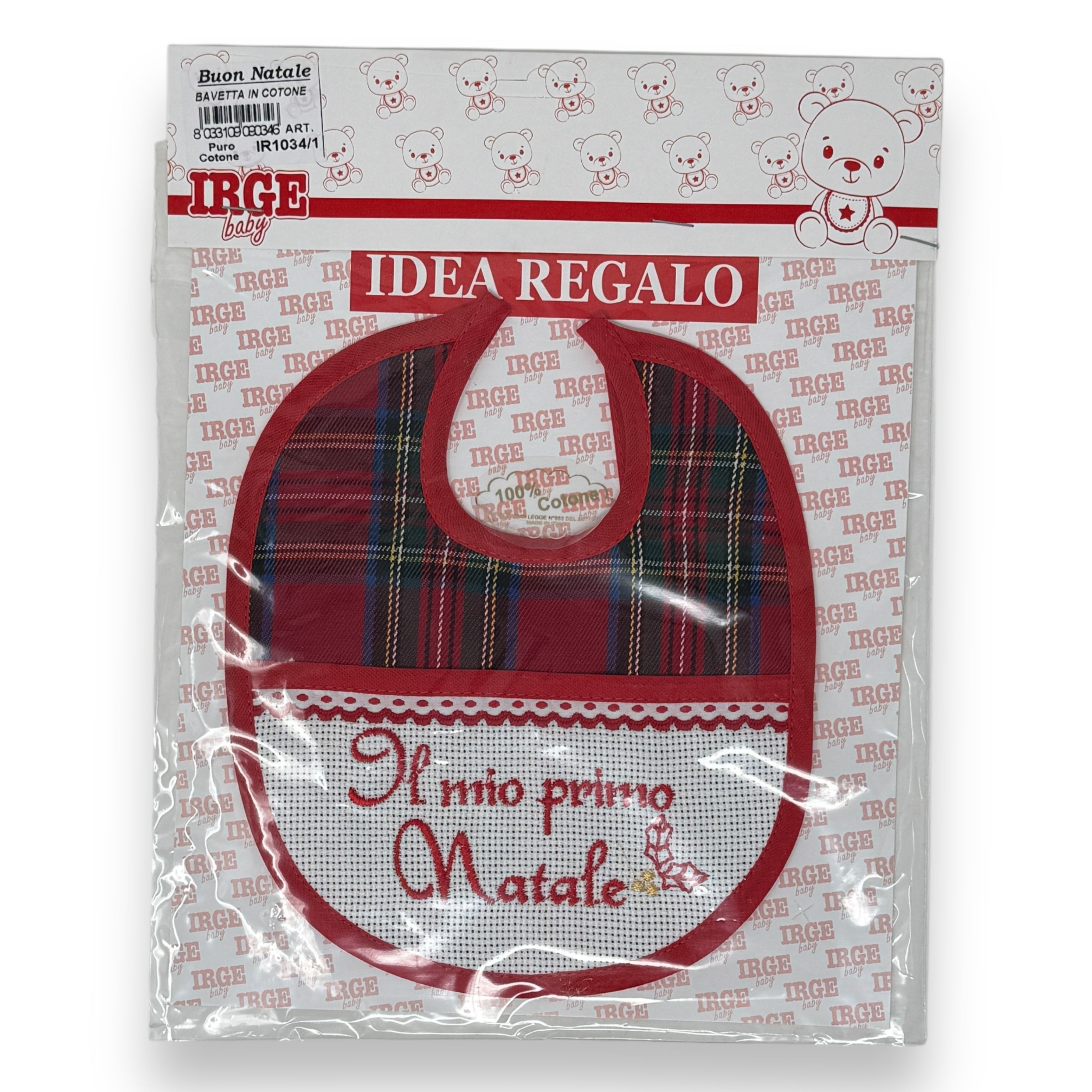 Irge Natale - Bavetta Prima Nascita In Puro Cotone Ricamo Il Mio Primo Natale  Art. Ir1034-1