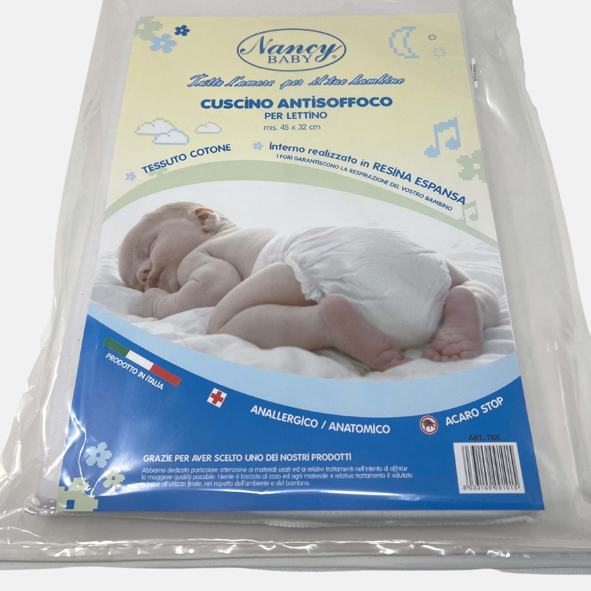 Nancy Cuscino Per Culla Antisoffocamento Mis.45x32 In Tessuto Puro Cotone