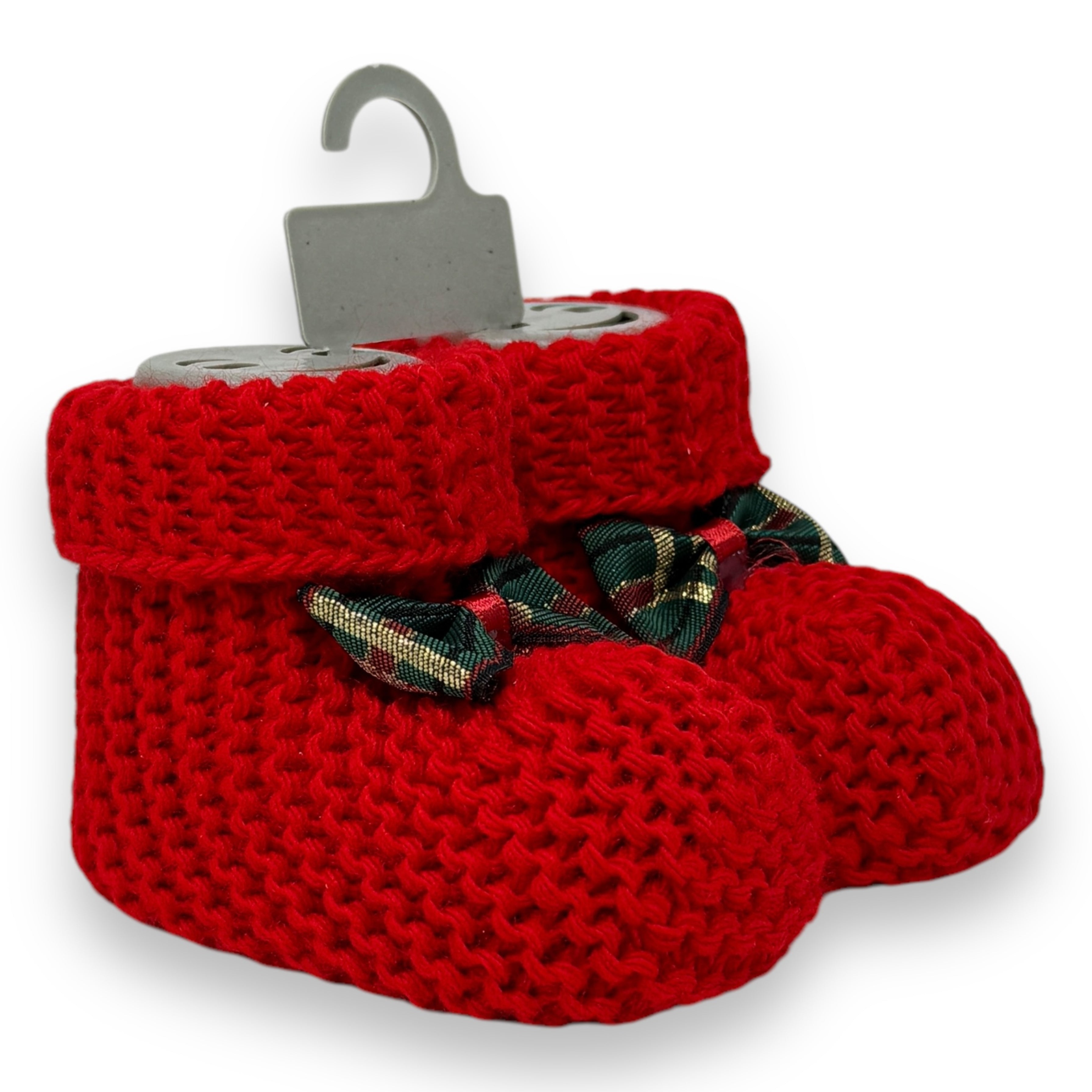 Irge Natale - Scarpetta Baby In Misto Lana Natalizia Con Fiocco In Tartan  Art. Ir1789