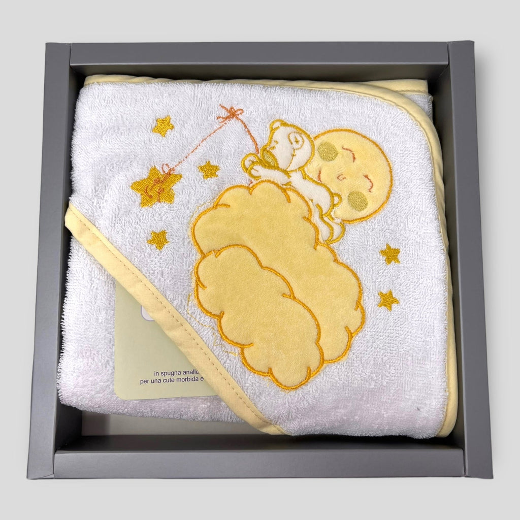 Teneri Bebe' Accappatoio Triangolo Neonato In Spugna Puro Cotone Ricamo Nuvoletta  Art. 1919