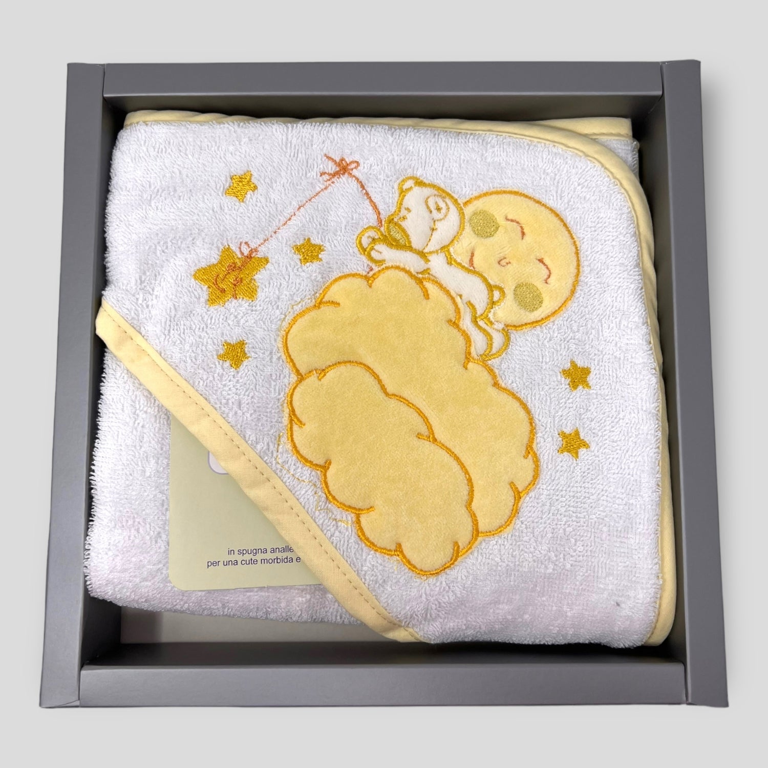 Teneri Bebe' Accappatoio Triangolo Neonato In Spugna Puro Cotone Ricamo Nuvoletta  Art. 1919
