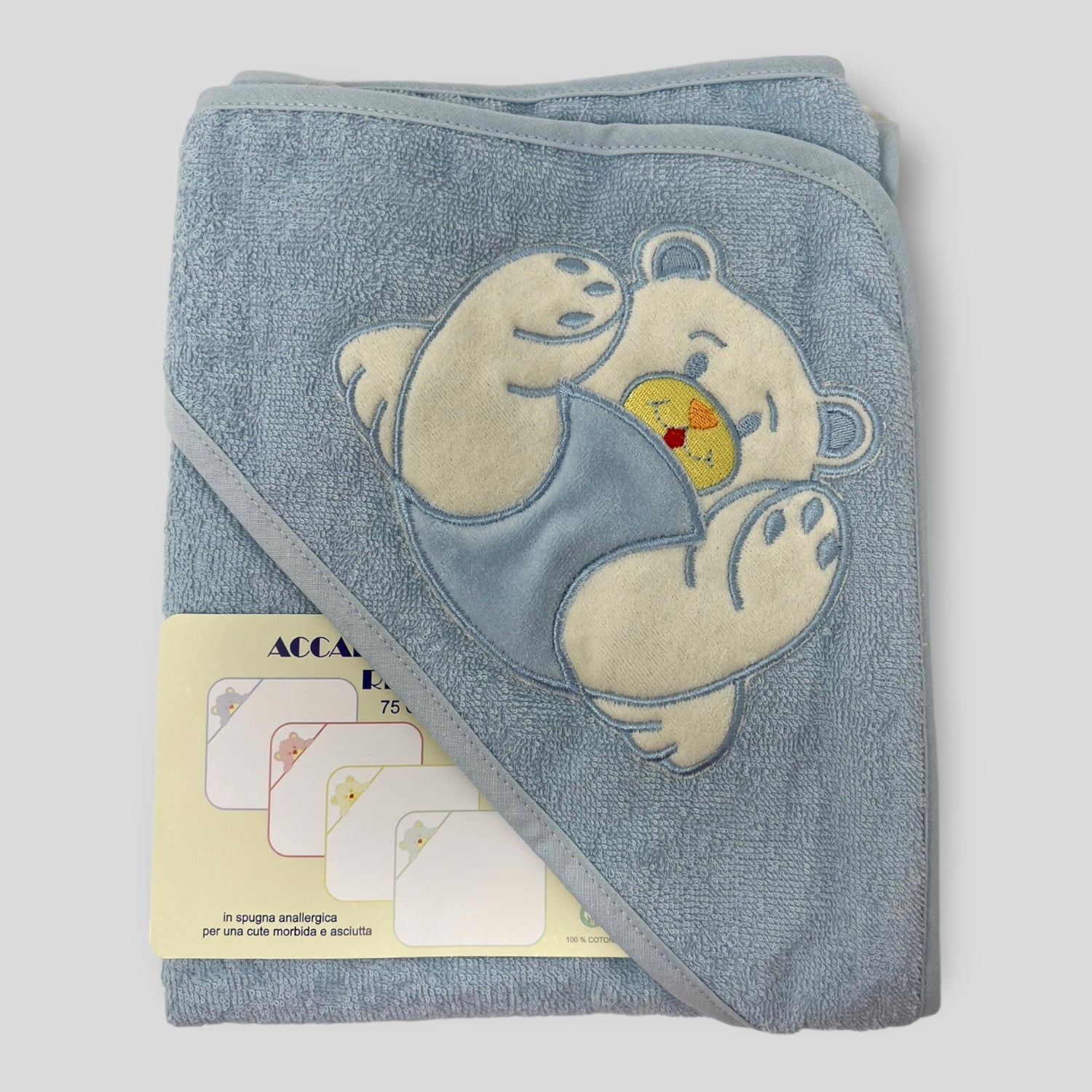 Teneri Bebe' Accappatoio Triangolo Neonato In Spugna Puro Cotone Ricamo Orsetto Art. 1925