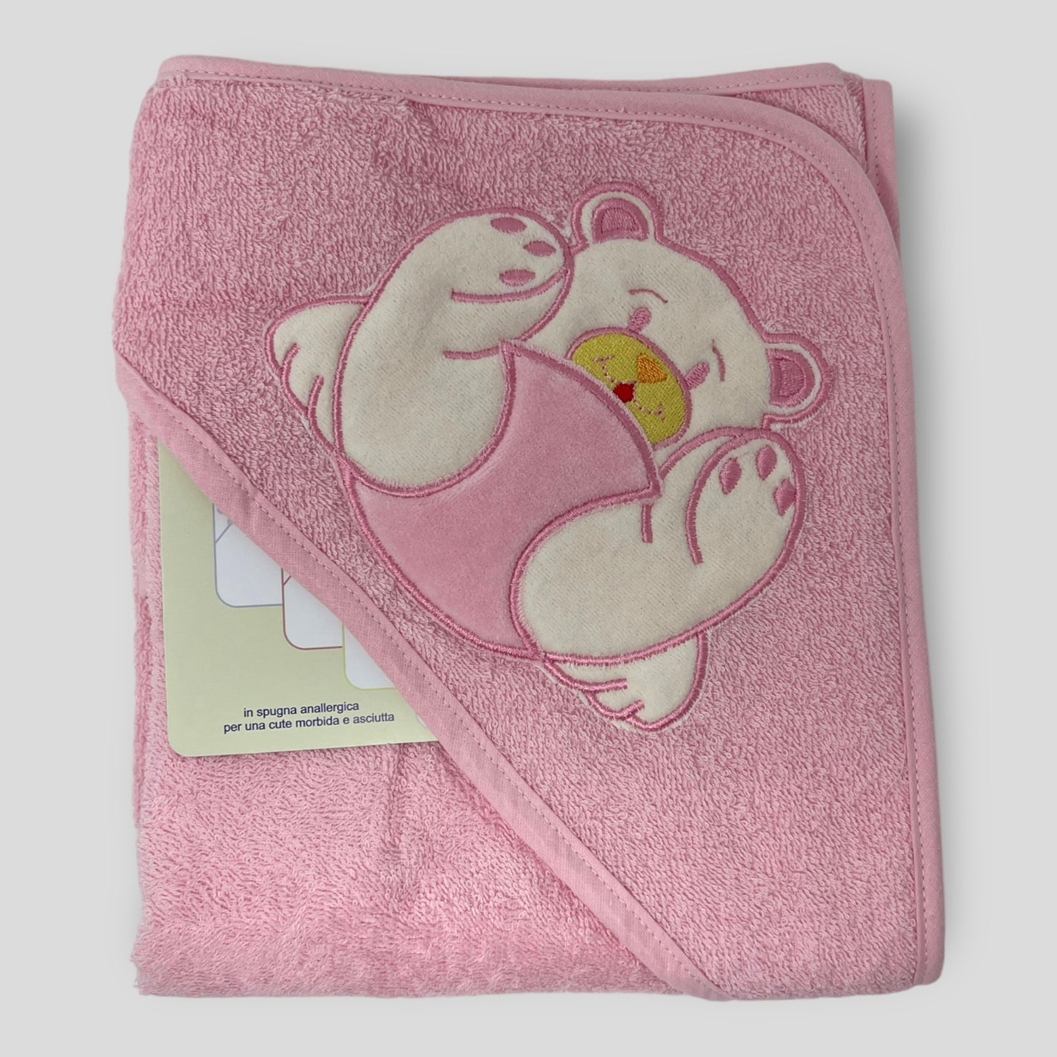 Teneri Bebe' Accappatoio Triangolo Neonato In Spugna Puro Cotone Ricamo Orsetto Art. 1925