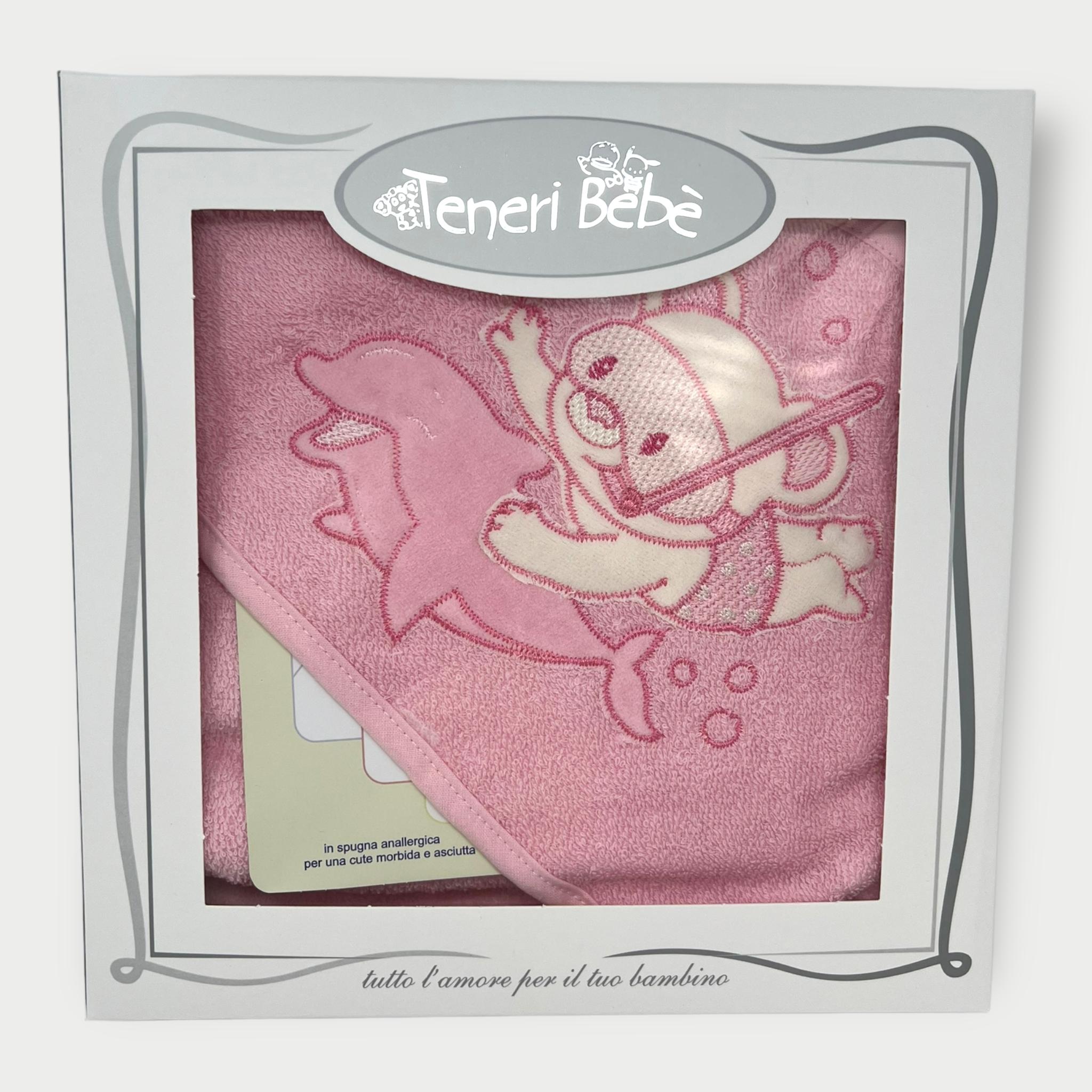 Teneri Bebe' Accappatoio Triangolo Neonato In Spugna Puro Cotone Ricamato Art. 1932