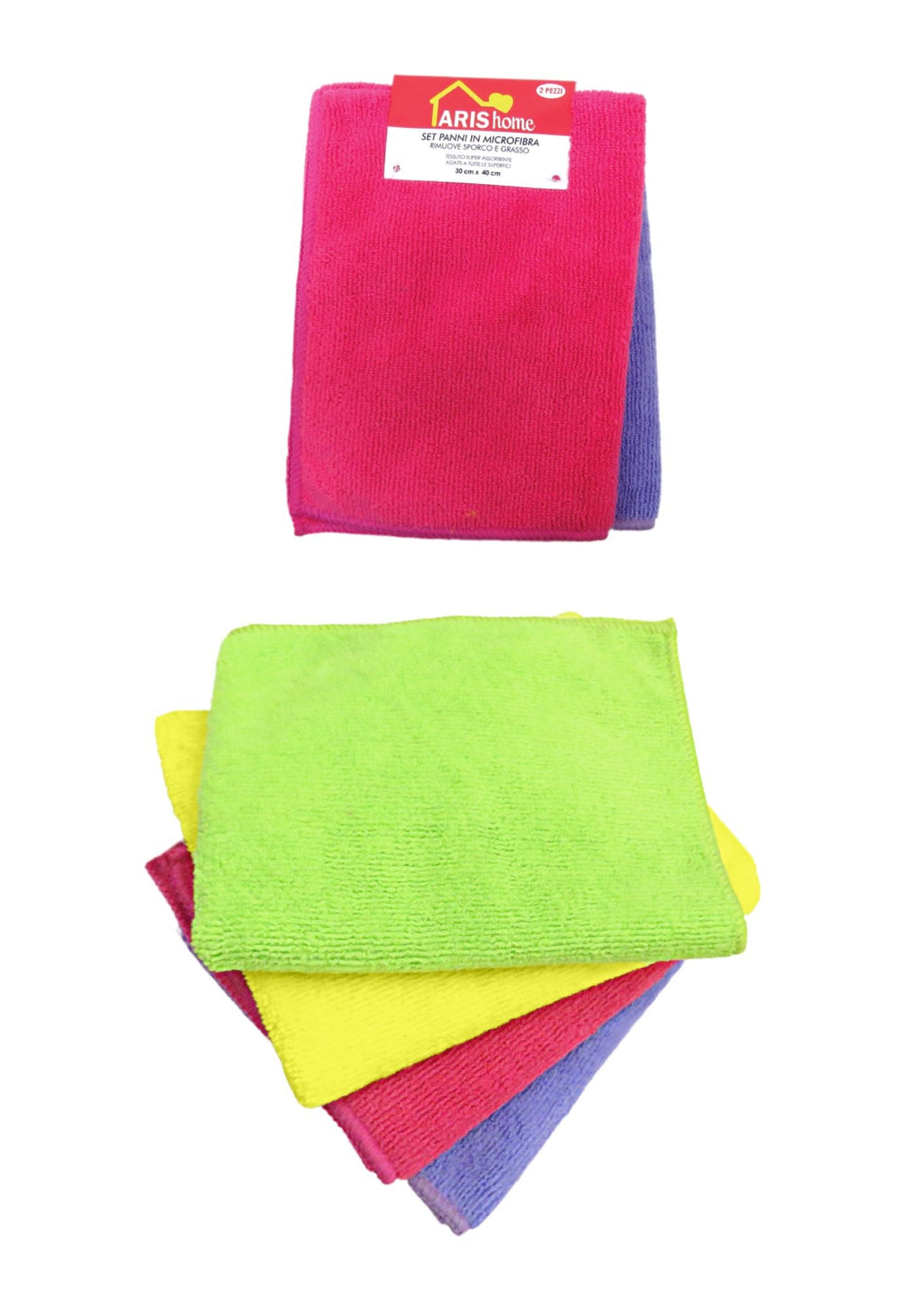 Aris - Coppia Di Strofinacci Per La Casa Lilla-fuxia Giallo-verde Art.tc007