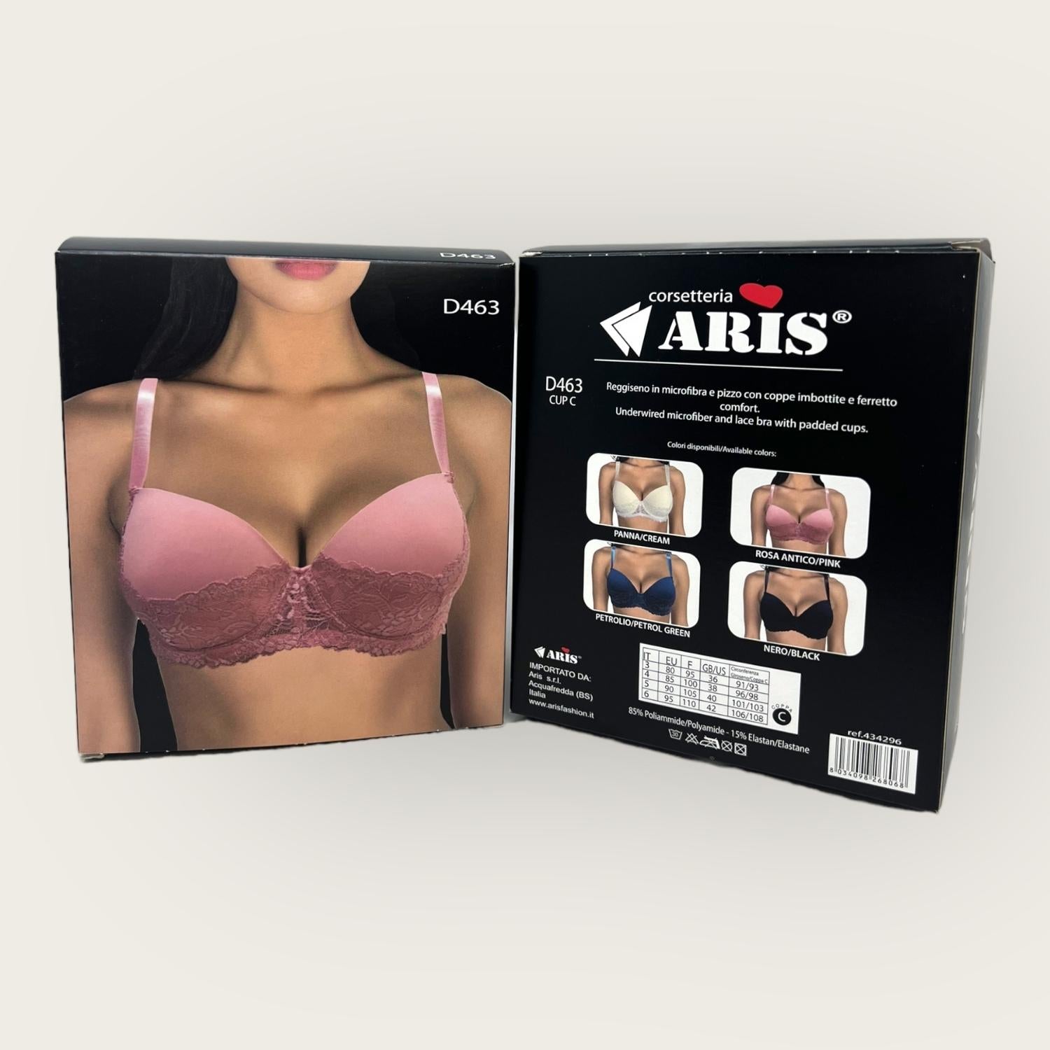 Aris - Reggiseno Microfibra E Pizzo Con Coppe Imbottite E Ferretto Confort Coppa C  Art. D463