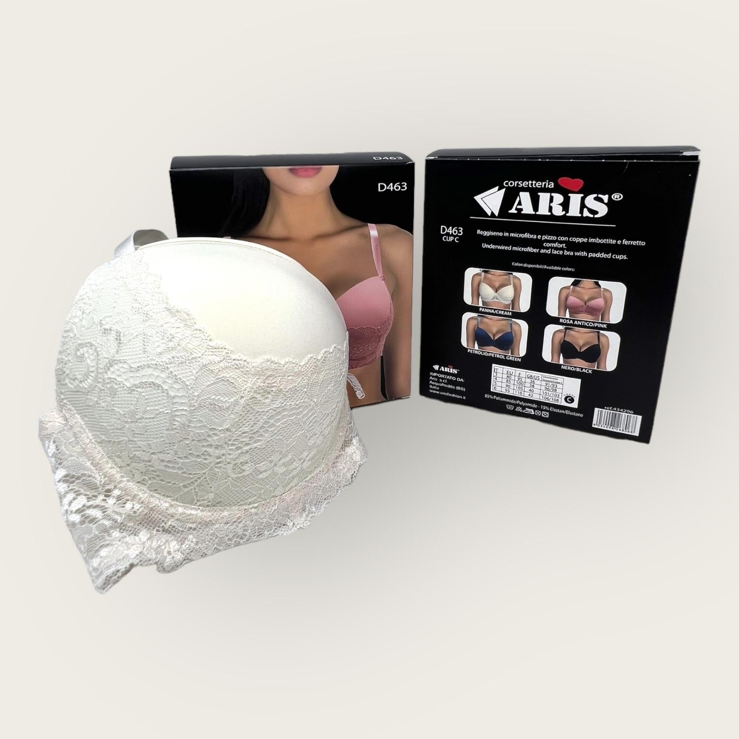 Aris - Reggiseno Microfibra E Pizzo Con Coppe Imbottite E Ferretto Confort Coppa C  Art. D463