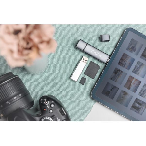 Digitus Combo Card Reader Hub (USB-C+USB 3.0) 1x SD - 1x MicroSD - 1x USB 3.0 - Grey [DA-70886]