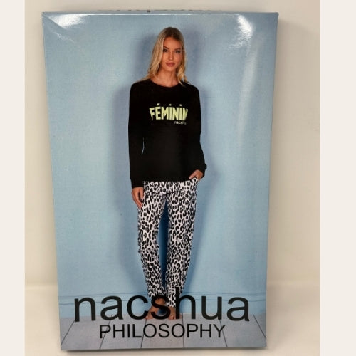 Nacshua - Pigiama Donna Girocollo In Puro Cotone Lungo Stampato  Art. Glicine