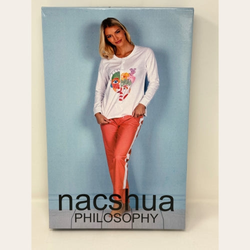 Nacshua Philosophy - Pigiama Donna Serafino In Puro Cotone Con Pantalone Unito  Art. Genziana
