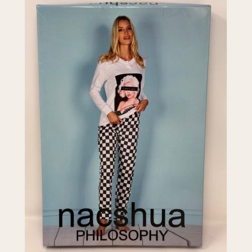 Nacshua - Pigiama Donna Serafino In Puro Cotone Con Pantalone Fantasia  Art. Mimosa