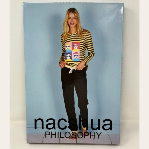 Nacshua - Pigiama Donna Serafino Rigato In Puro Cotone Con Pantalone Unito  Art. Amarilli
