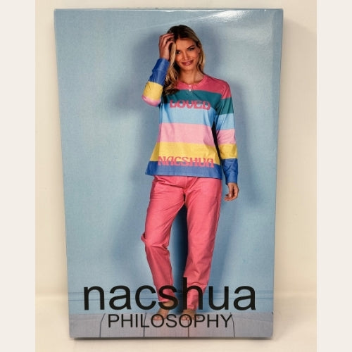 Nacshua - Pigiama Donna Serafino In Puro Cotone Pantalone Unito  Art. Ginko