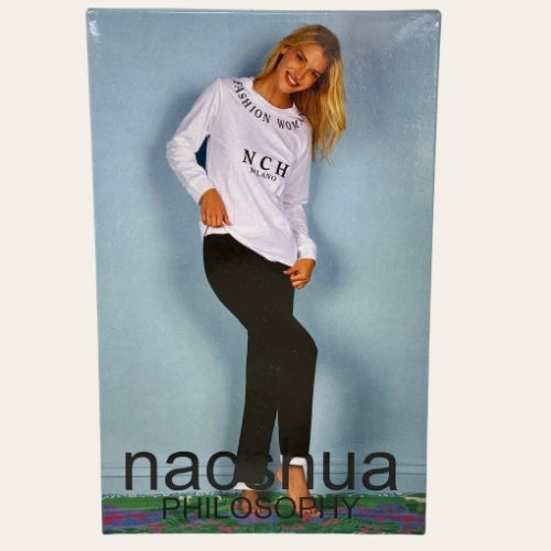 Nacshua - Pigiama Donna Girocollo In Puro Cotone Pantalone Unito  Art. Ginepro