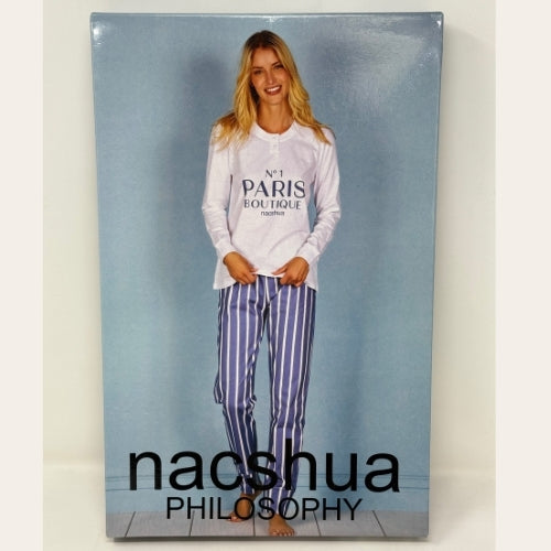 Nacshua - Pigiama Donna Serafino In Puro Cotone Pantalone Rigato  Art. Helenium