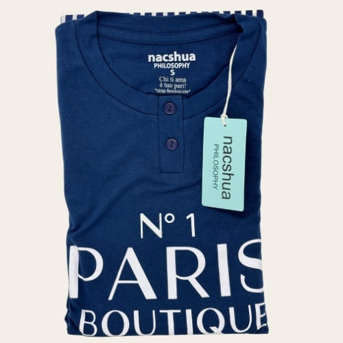 Nacshua - Pigiama Donna Serafino In Puro Cotone Pantalone Rigato  Art. Helenium