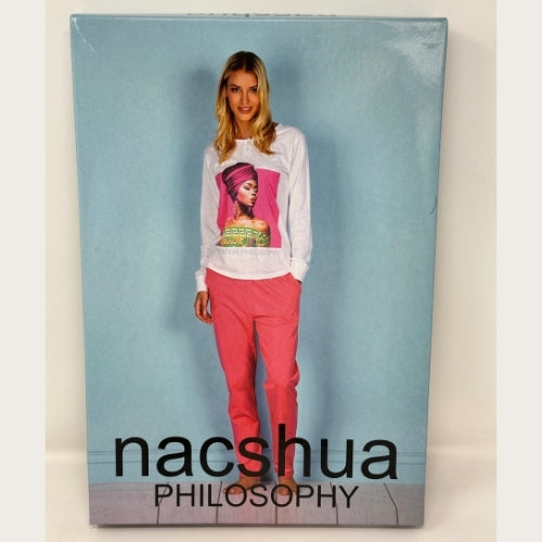 Nacshua Philosophy - Pigiama Donna Cotone Serafino Stampato In Puro Cotone Con Pantalone Unito  Art. Ninfea